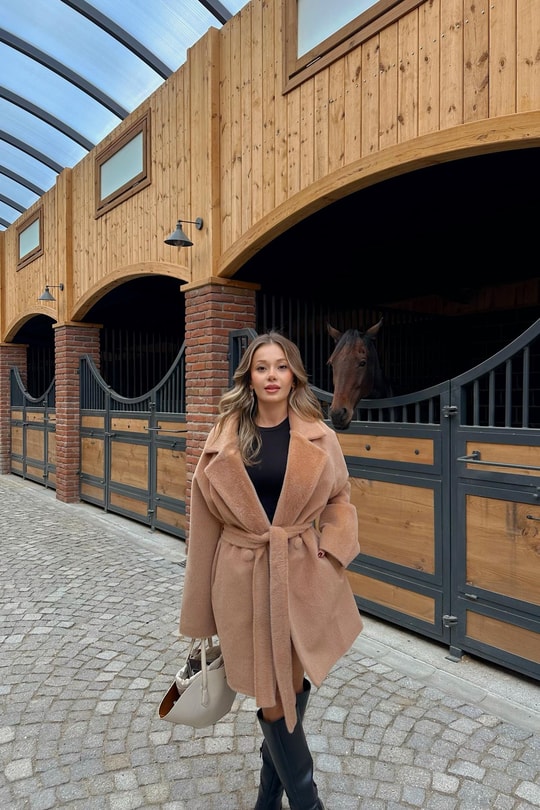 Tüylü Midi Kaban Camel