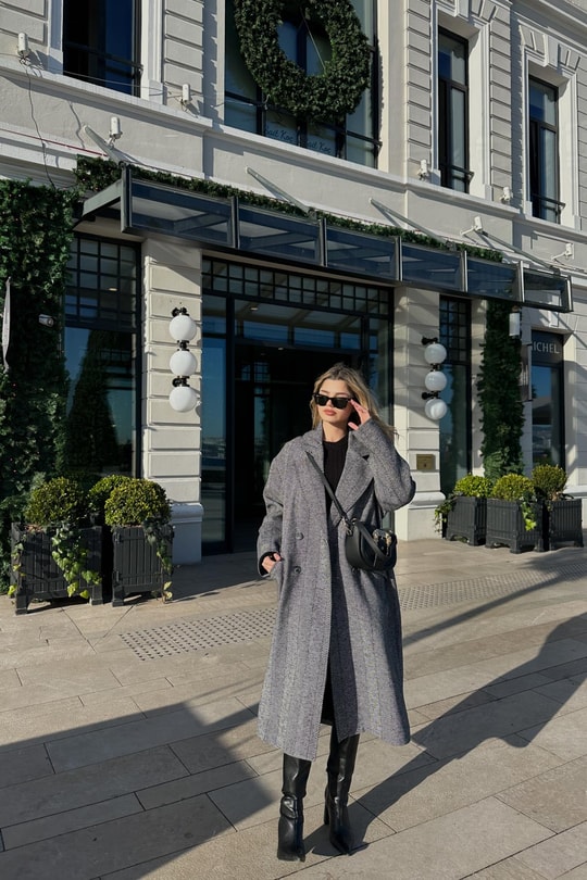 Zikzak Desen Oversize Kaban Antrasit