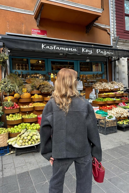 Zikzak Kısa Kaşe Kaban Antrasit