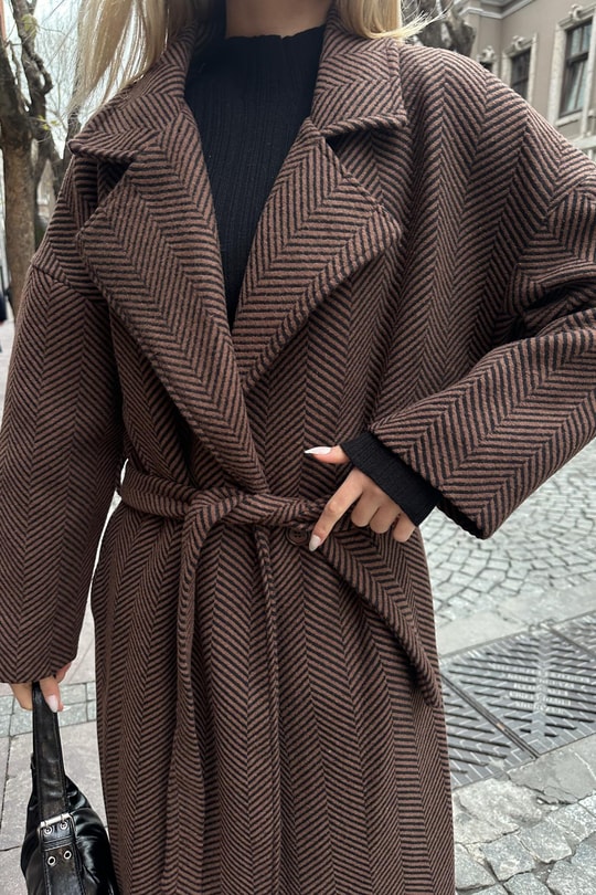 Zikzak Oversize Maxi Kaban Kahve