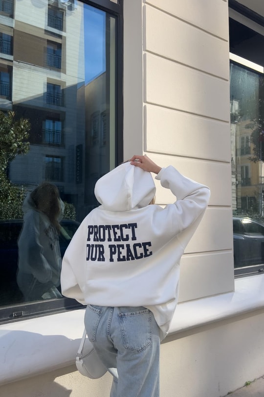 Kapüşonlu Balance Sweatshirt Beyaz