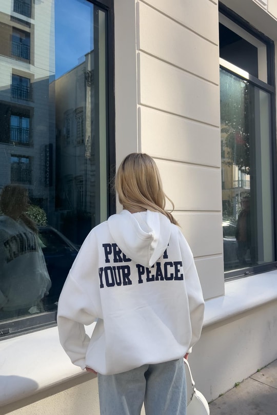 Kapüşonlu Balance Sweatshirt Beyaz