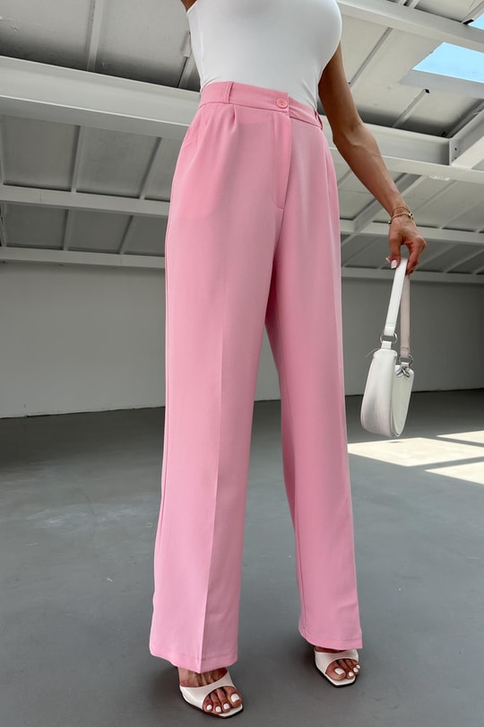 Pileli Palazzo Pantolon Pembe