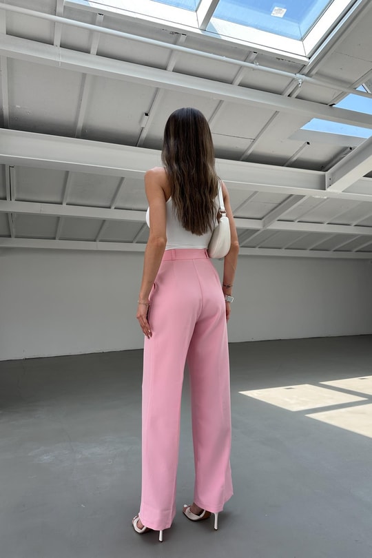 Pileli Palazzo Pantolon Pembe