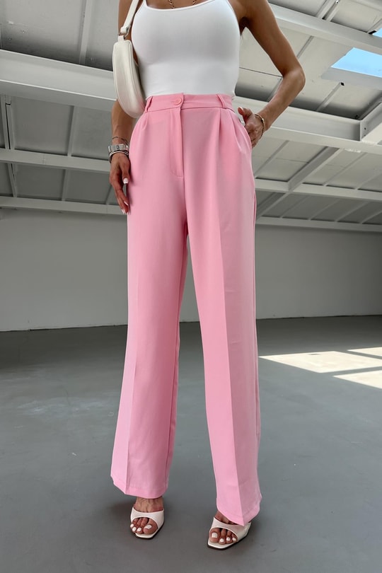 Pileli Palazzo Pantolon Pembe