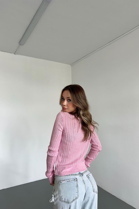 Açık Yaka İnce Hırka Pembe