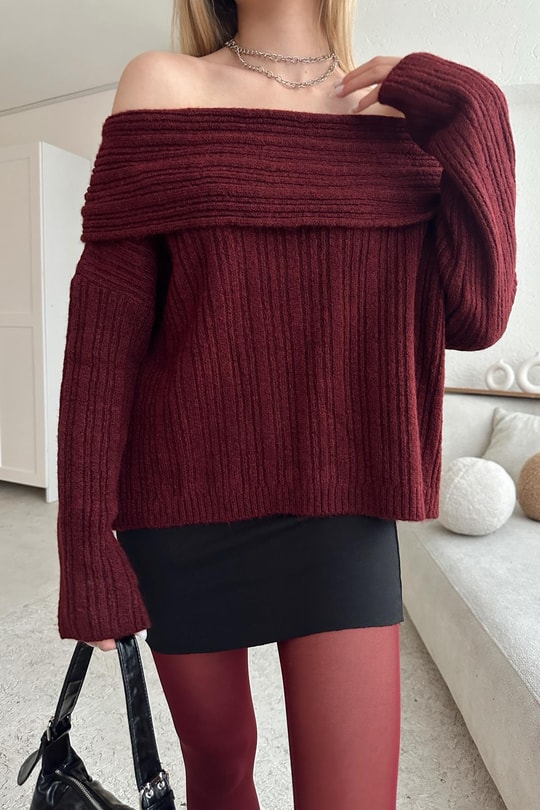 Degaje Yaka Fitilli Kazak Bordo