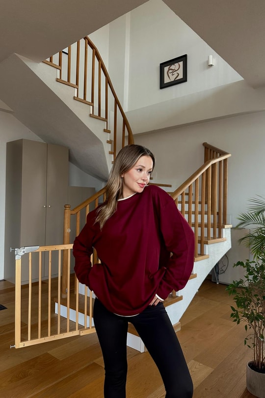Detaylı Uzun Kol Tshirt Bordo