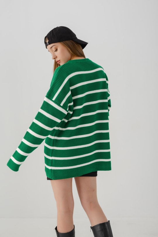 Dik Yaka Oversize Line Kazak Yeşil