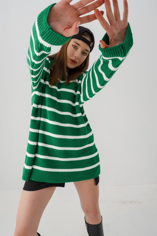 Dik Yaka Oversize Line Kazak Yeşil