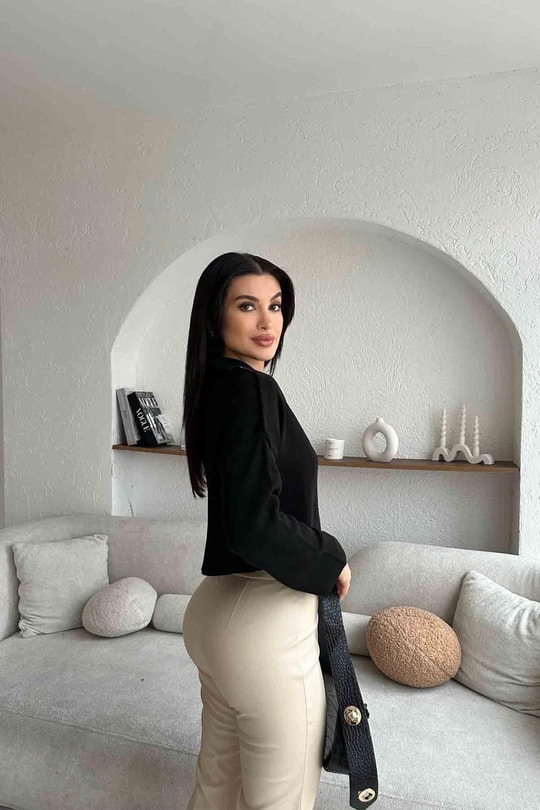 Fermuar Detay Çelik Örme Triko Siyah