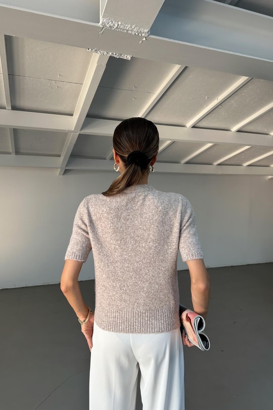 Fularlı Kısa Kol Kazak Vizon