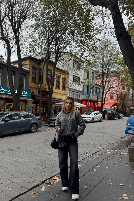 Leopar Yün Kazak Gri