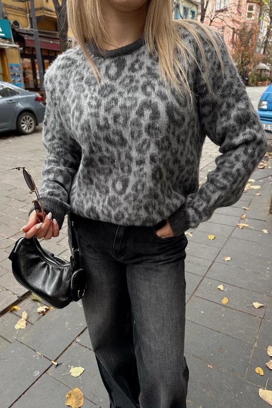Leopar Yün Kazak Gri