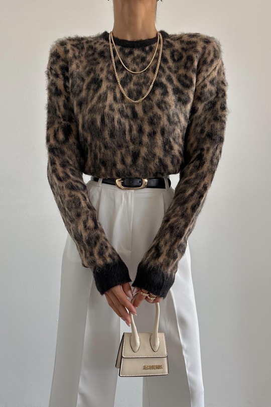 Leopar Yün Kazak Kahve