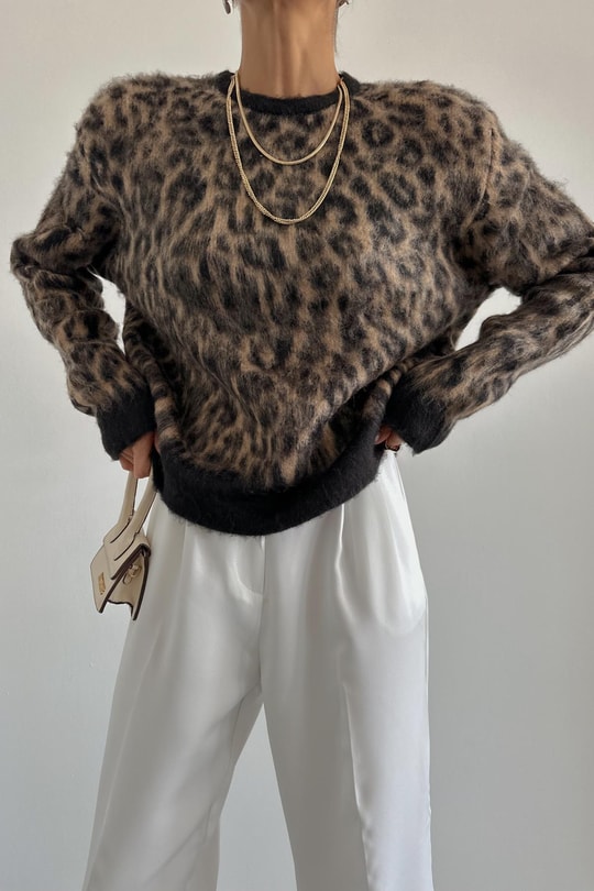Leopar Yün Kazak Kahve