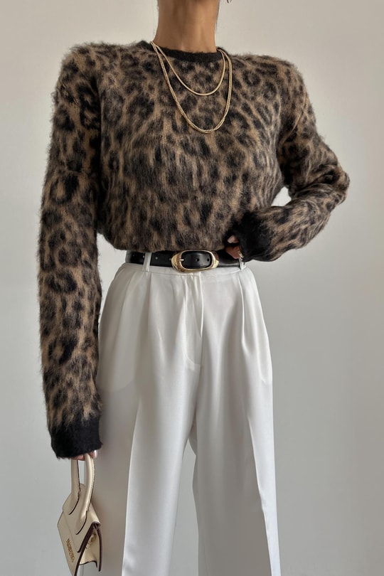 Leopar Yün Kazak Kahve