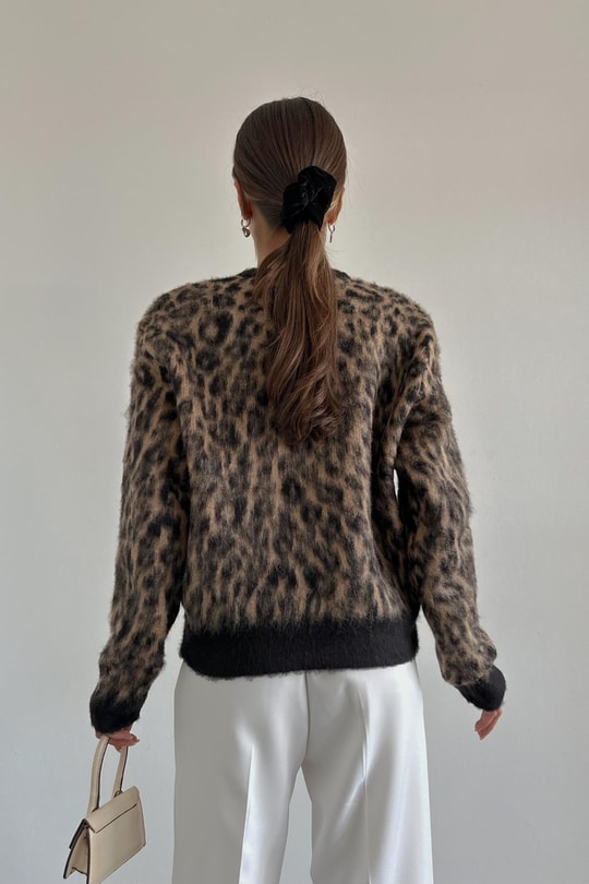 Leopar Yün Kazak Kahve