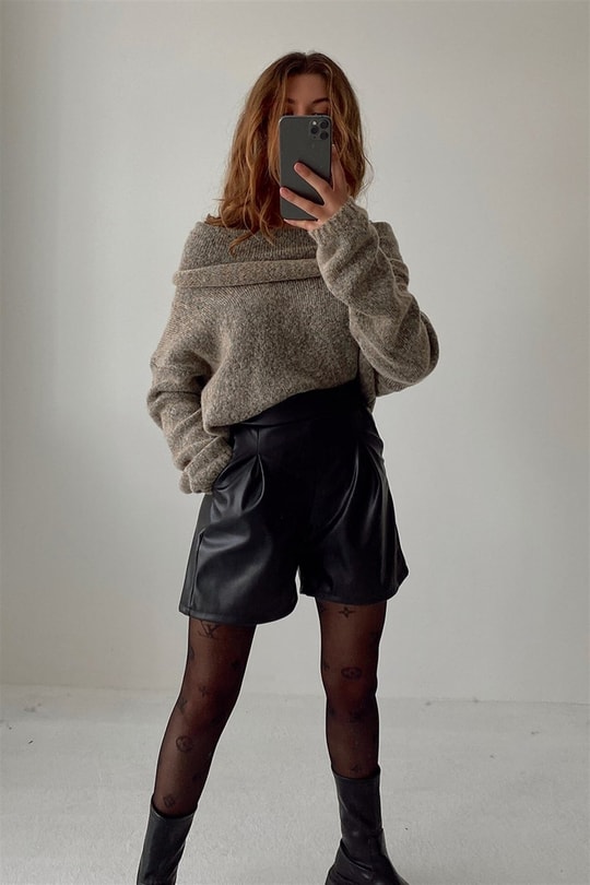 Madonna Yaka Oversize Triko Kazak Vizon
