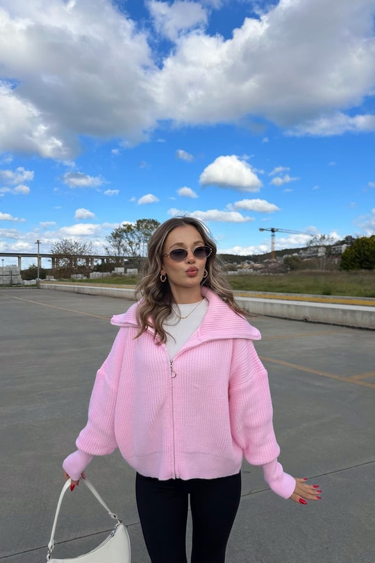Nera Fermuarlı Triko Pembe