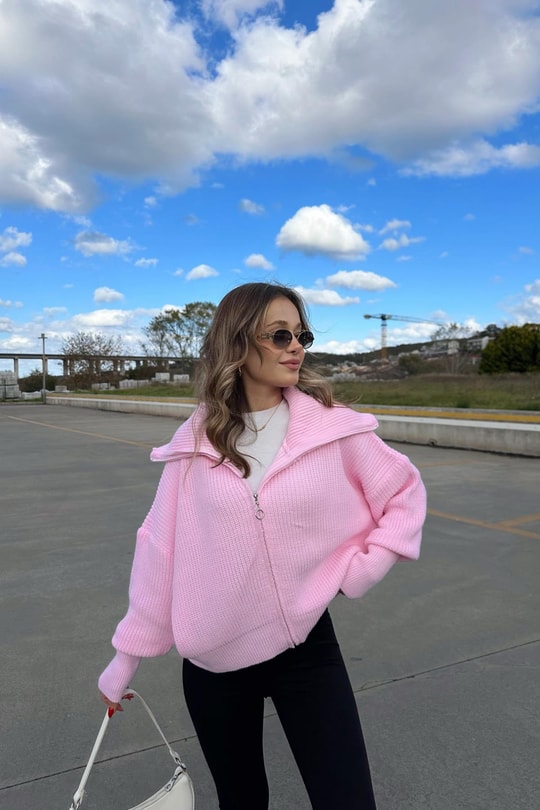 Nera Fermuarlı Triko Pembe