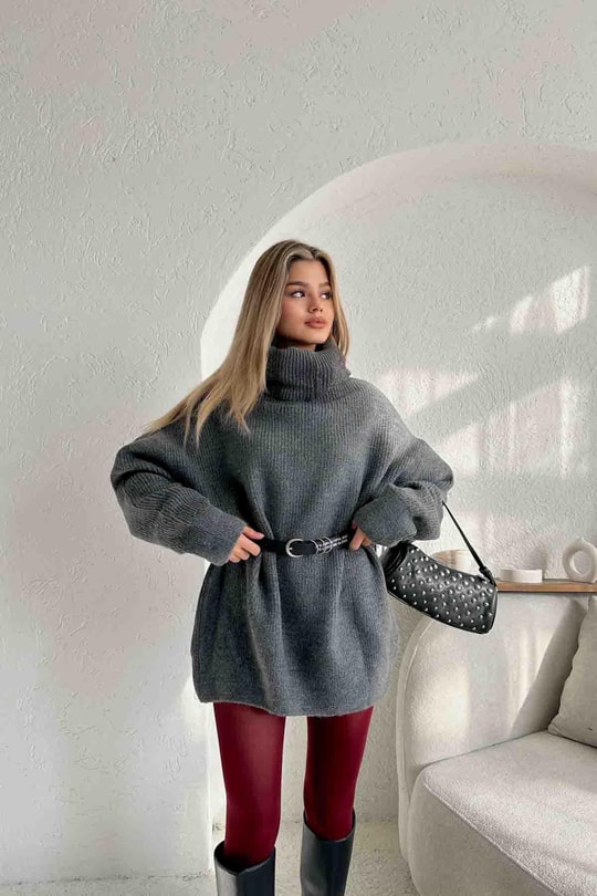 Oversize Boğazlı Kazak Antrasit