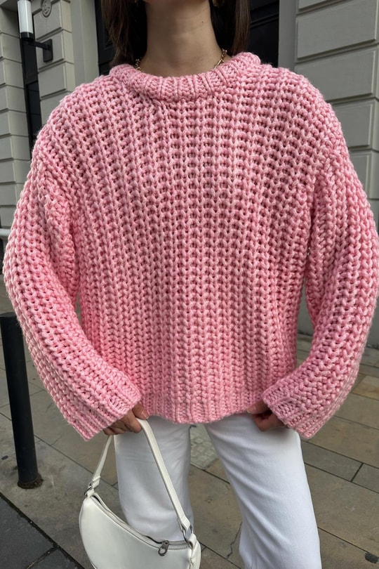 Selanik Örme Triko Kazak Pembe
