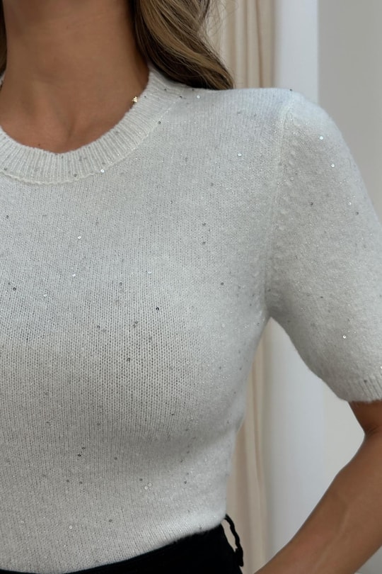 Shimmer Kısa Kol Kazak Krem