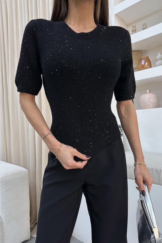 Shimmer Kısa Kol Kazak Siyah