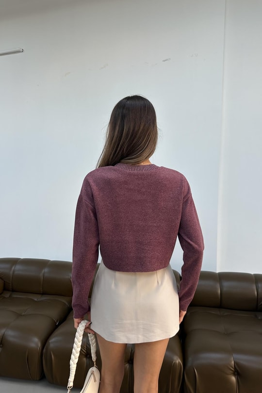 Soft Touch Triko Üst Bordo