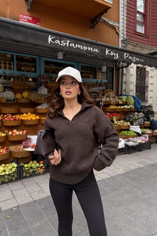 V Polo Yaka Kazak Acı Kahve