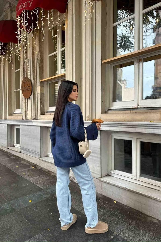 V Yaka Oversize Kazak İndigo