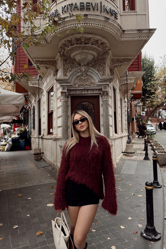 Yumoş Tüylü Kazak Bordo