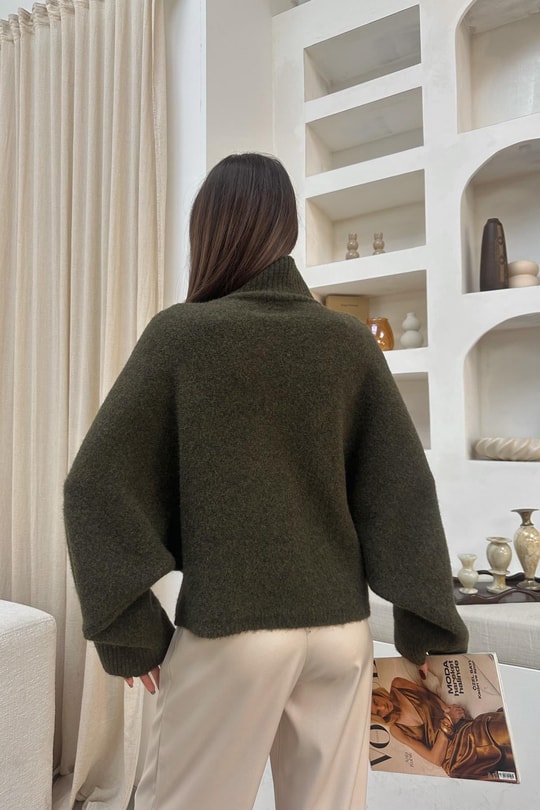 Yumuşak Doku Yarasa Kol Triko Kazak Haki