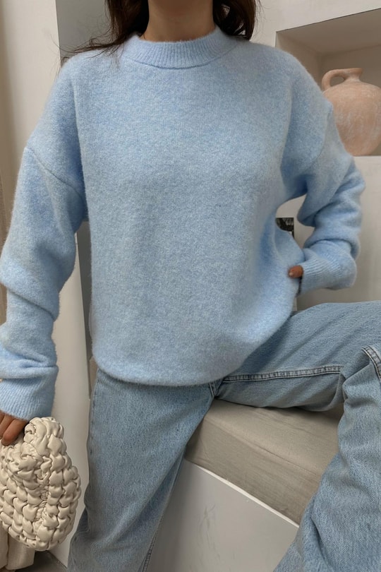 Yumuşak Tüylü Oversize Kazak Bebe Mavi
