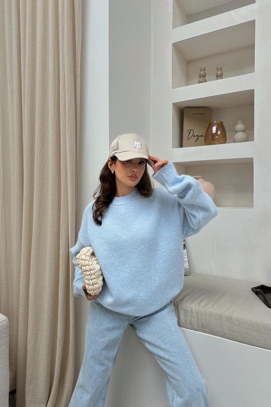 Yumuşak Tüylü Oversize Kazak Bebe Mavi