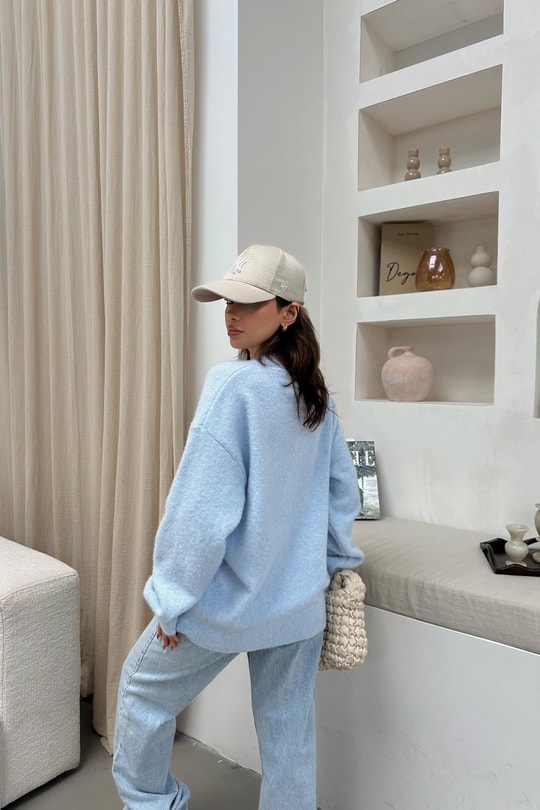 Yumuşak Tüylü Oversize Kazak Bebe Mavi