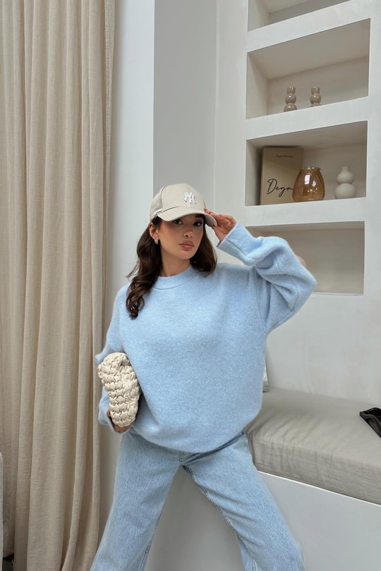 Yumuşak Tüylü Oversize Kazak Bebe Mavi