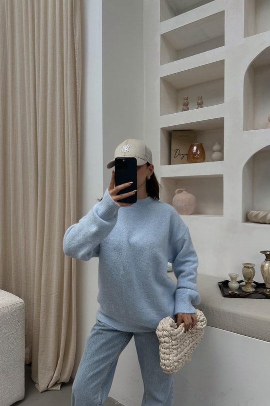 Yumuşak Tüylü Oversize Kazak Bebe Mavi