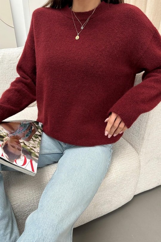 Yumuşak Tüylü Oversize Kazak Bordo