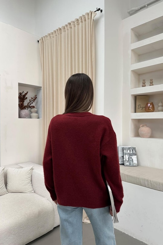 Yumuşak Tüylü Oversize Kazak Bordo