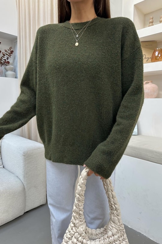 Yumuşak Tüylü Oversize Kazak Haki