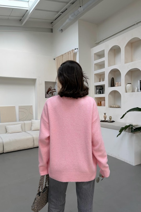 Yumuşak Tüylü Oversize Kazak Pudra