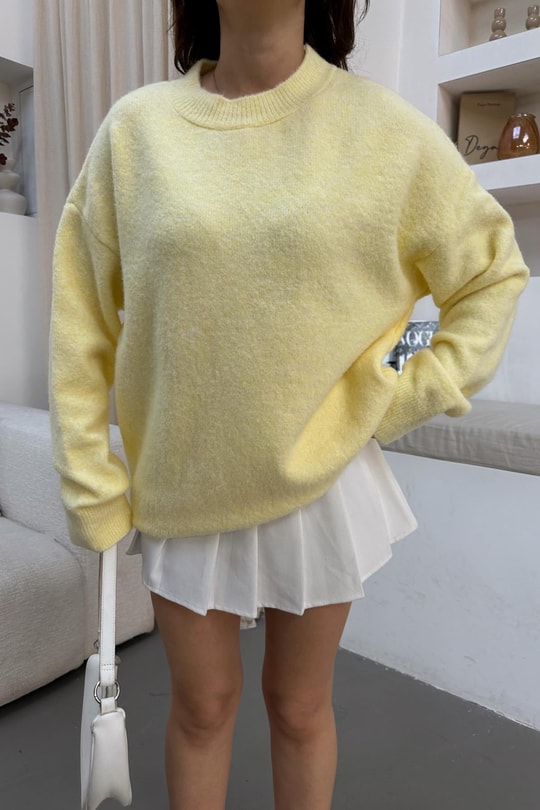 Yumuşak Tüylü Oversize Kazak Sarı