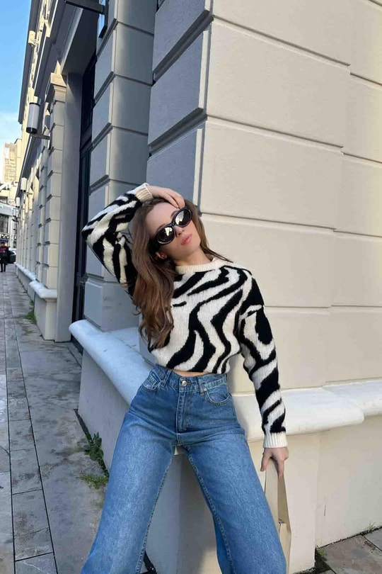 Zebra Yün Kazak Krem