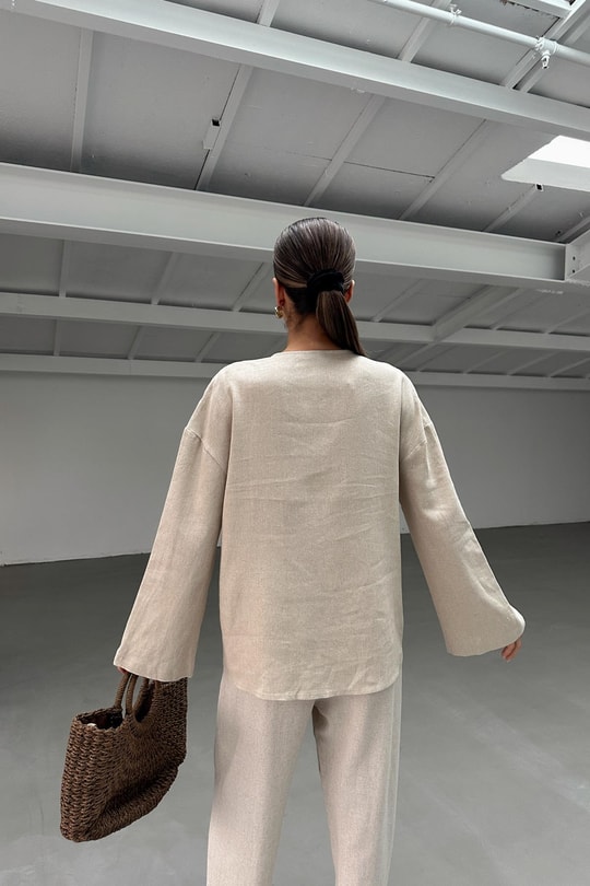 Boncuklu Keten Kimono Taş