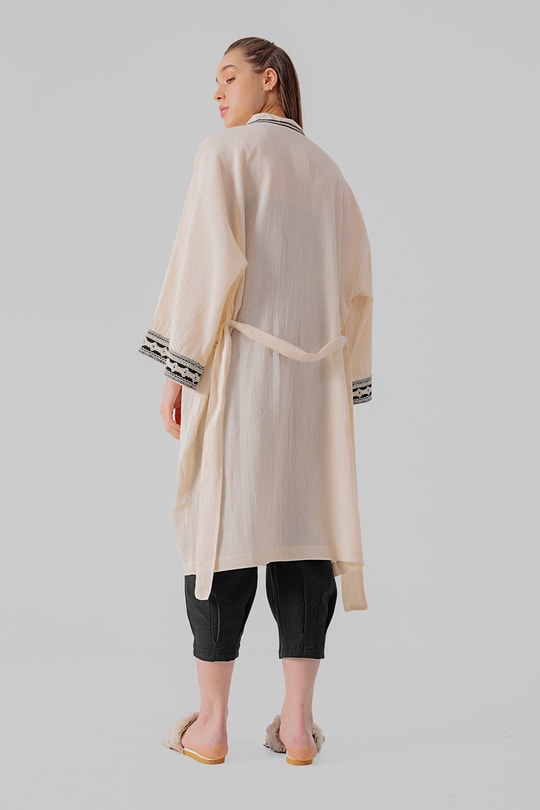 Etnik Detay Keten Kimono Taş