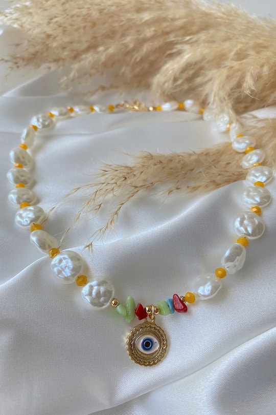Barok İnci Kolye Sarı