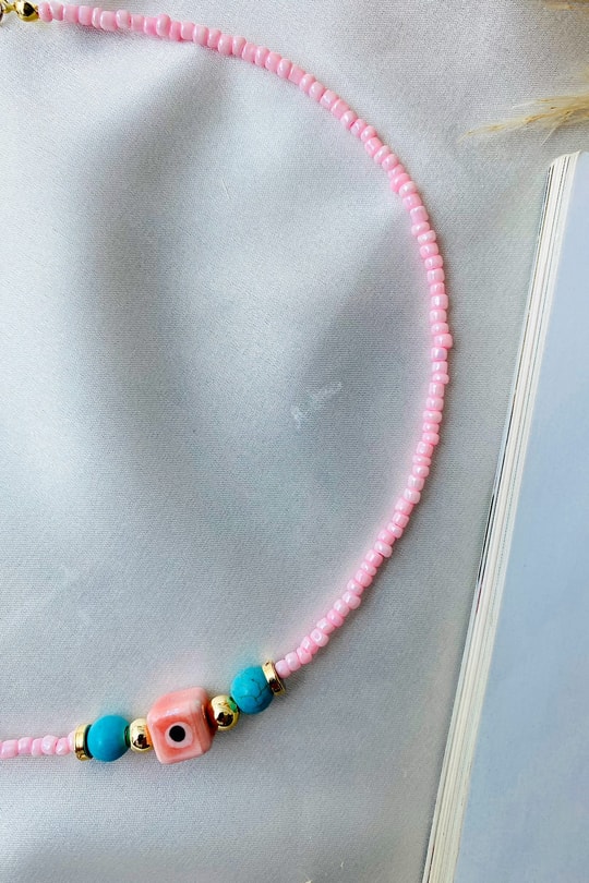 Nazar Boncuklu Miyuki Kolye Pembe