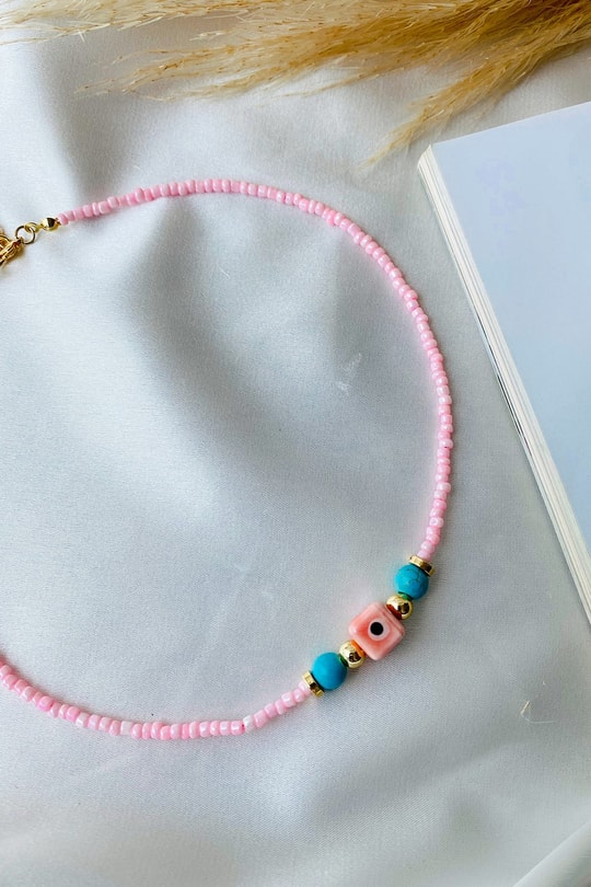 Nazar Boncuklu Miyuki Kolye Pembe